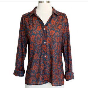 Moody Dark Floral Print Button Front Collared Top